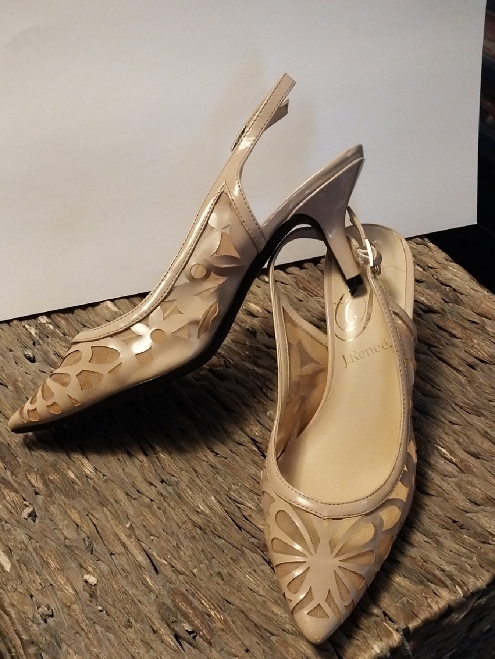 J.Renee Women's Beige Cutout Slingback Pointed Heels